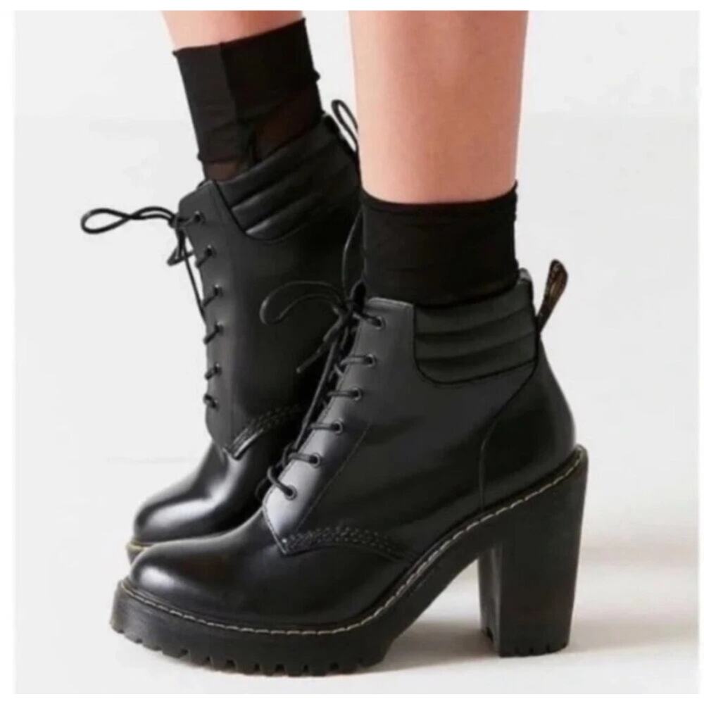 Dr. Martens Persephone Black Leather Buttero Platform Combat Boots Sz 8 Grunge
